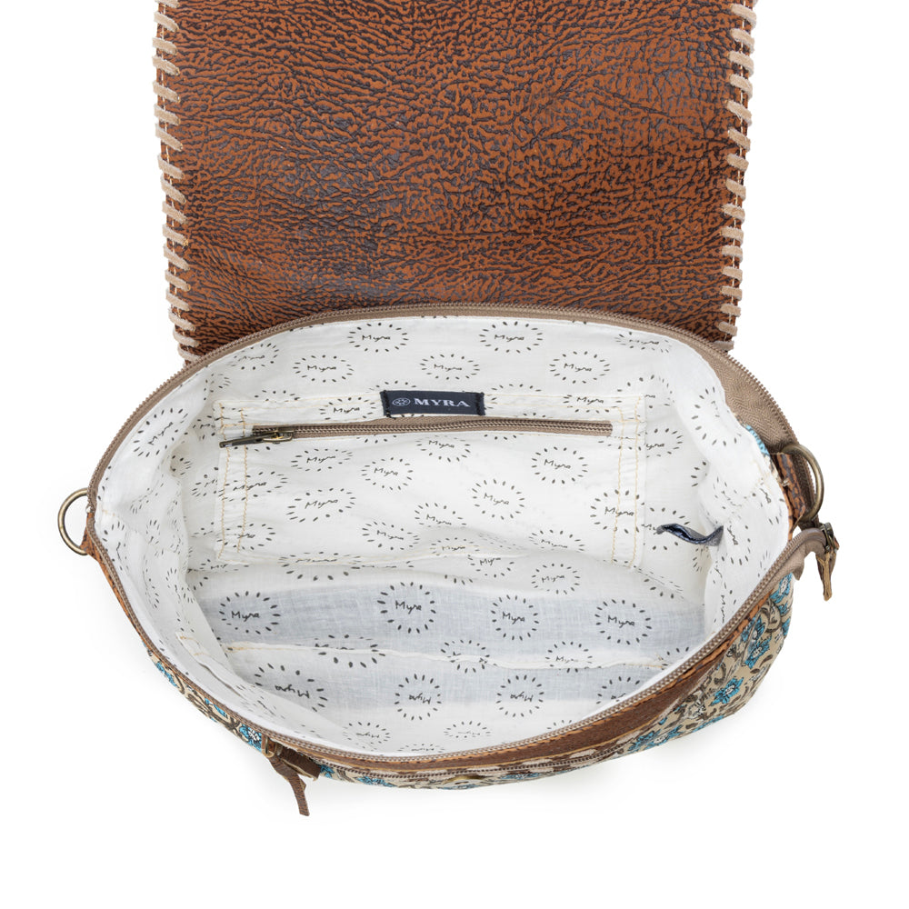 Myra San Ysidro Falls Paisley Print Shoulder Bag for Women – Leather Straps with Turquoise Stud Detailing for Carnival Adventures