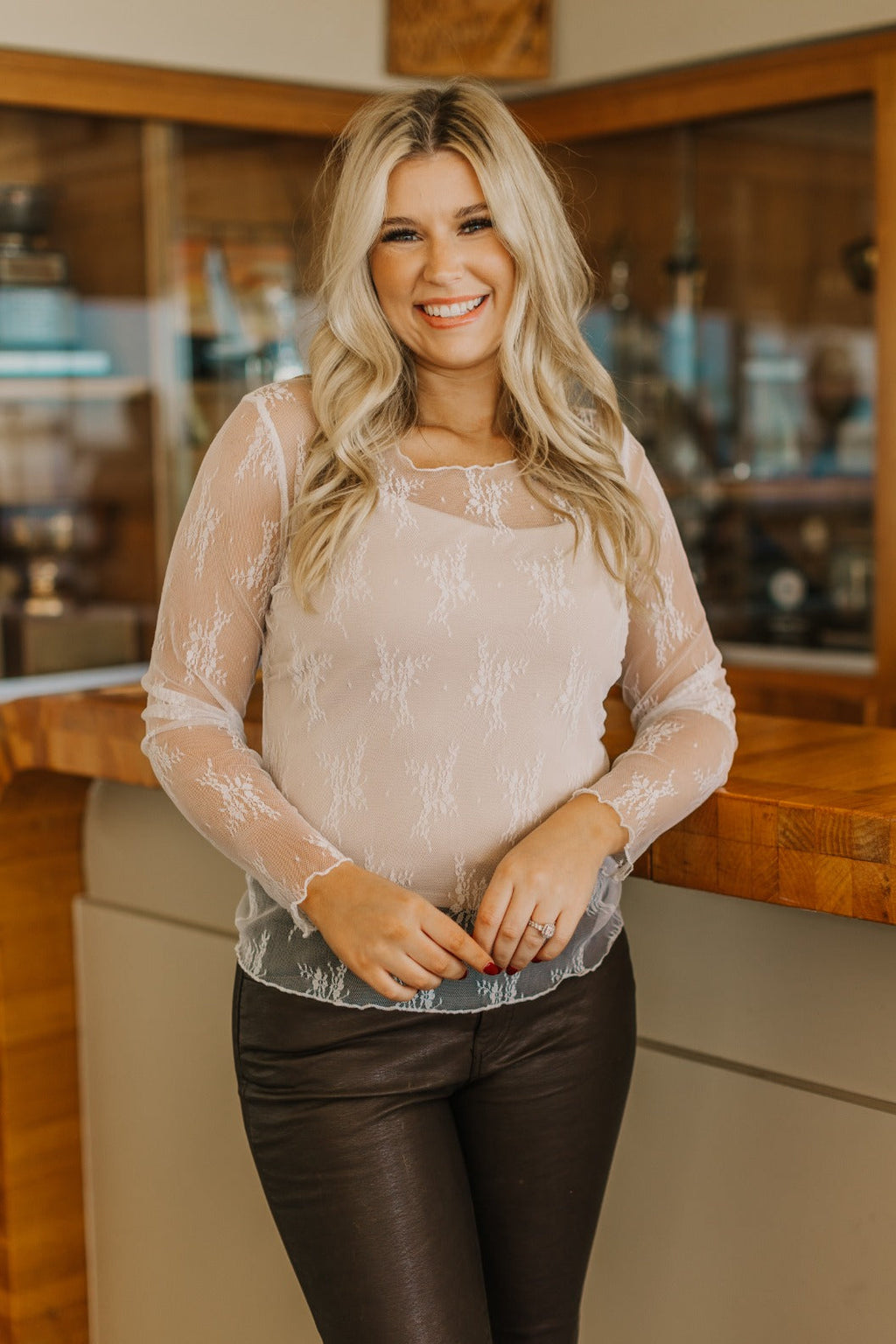 Lace Long-sleeve Top, White