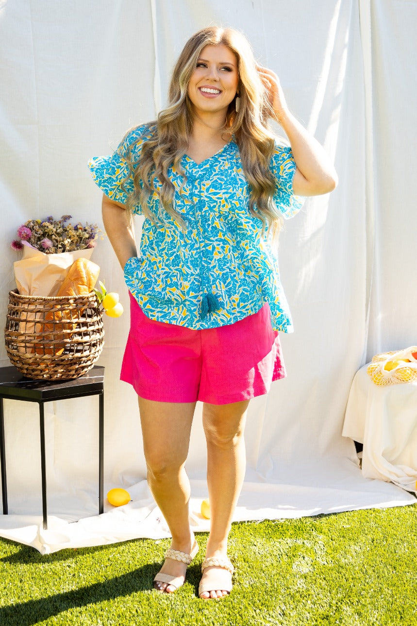Linen Shorts, Pink