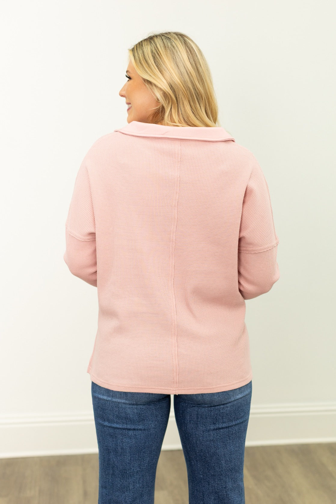 Waffle Knit Top, Pink