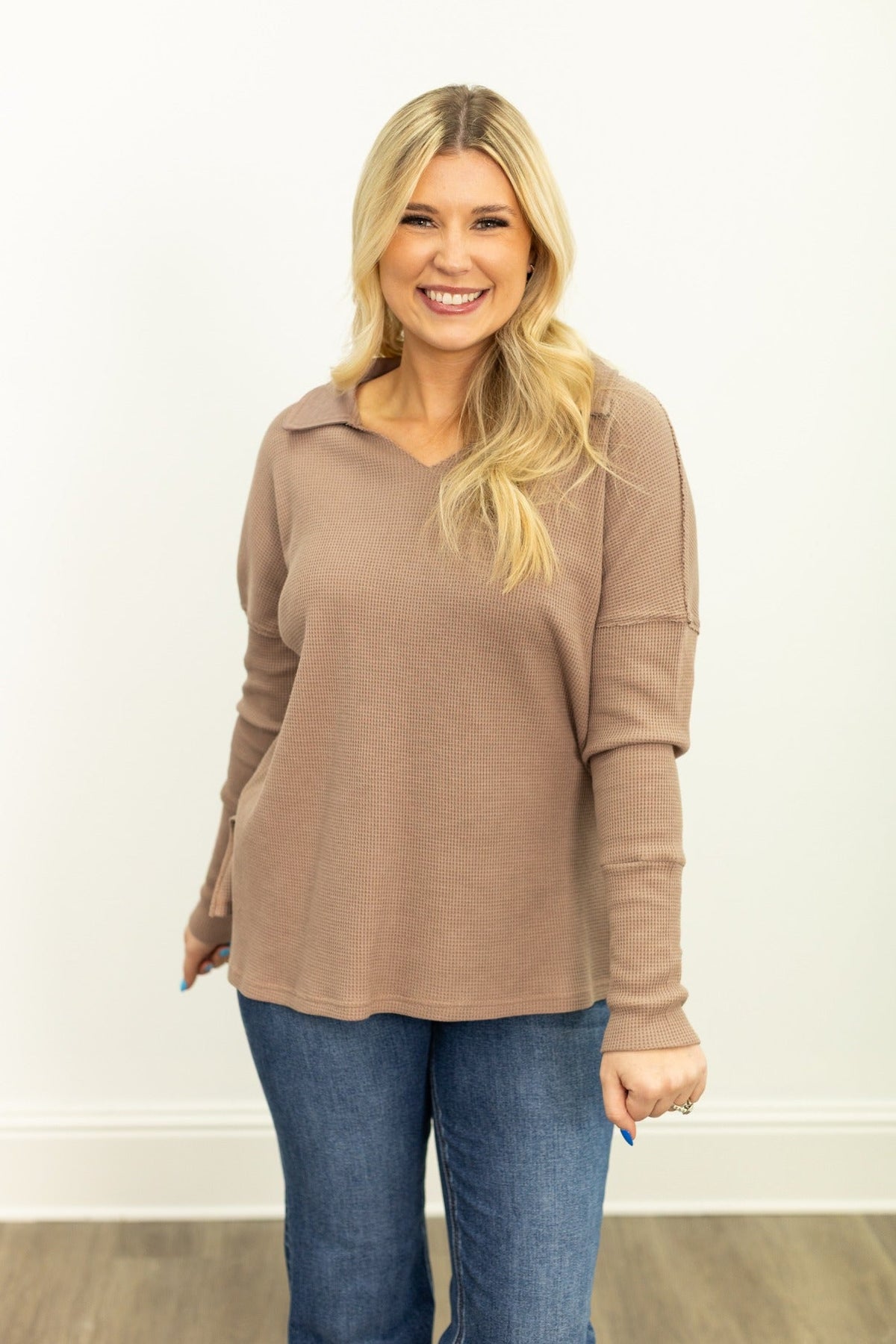 Waffle Knit Top, Brown