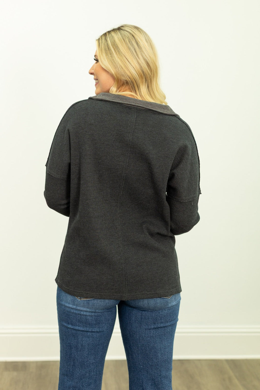 Waffle Knit Top, Black