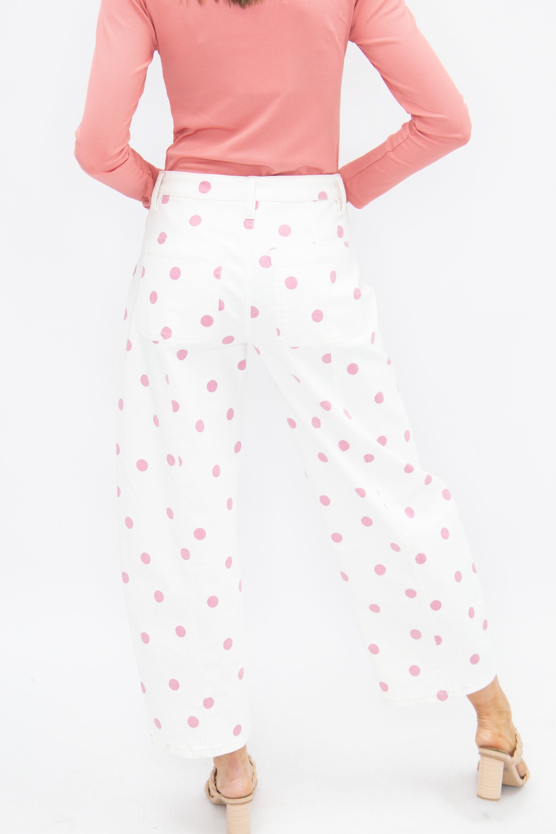 Polka Dot Barrel Jeans, Pink