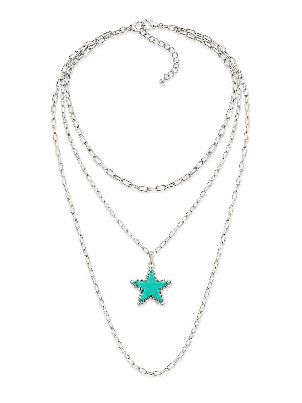 Turquoise Star three layer silver necklace