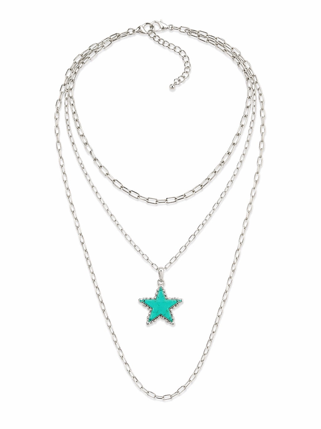 Turquoise Star three layer silver necklace