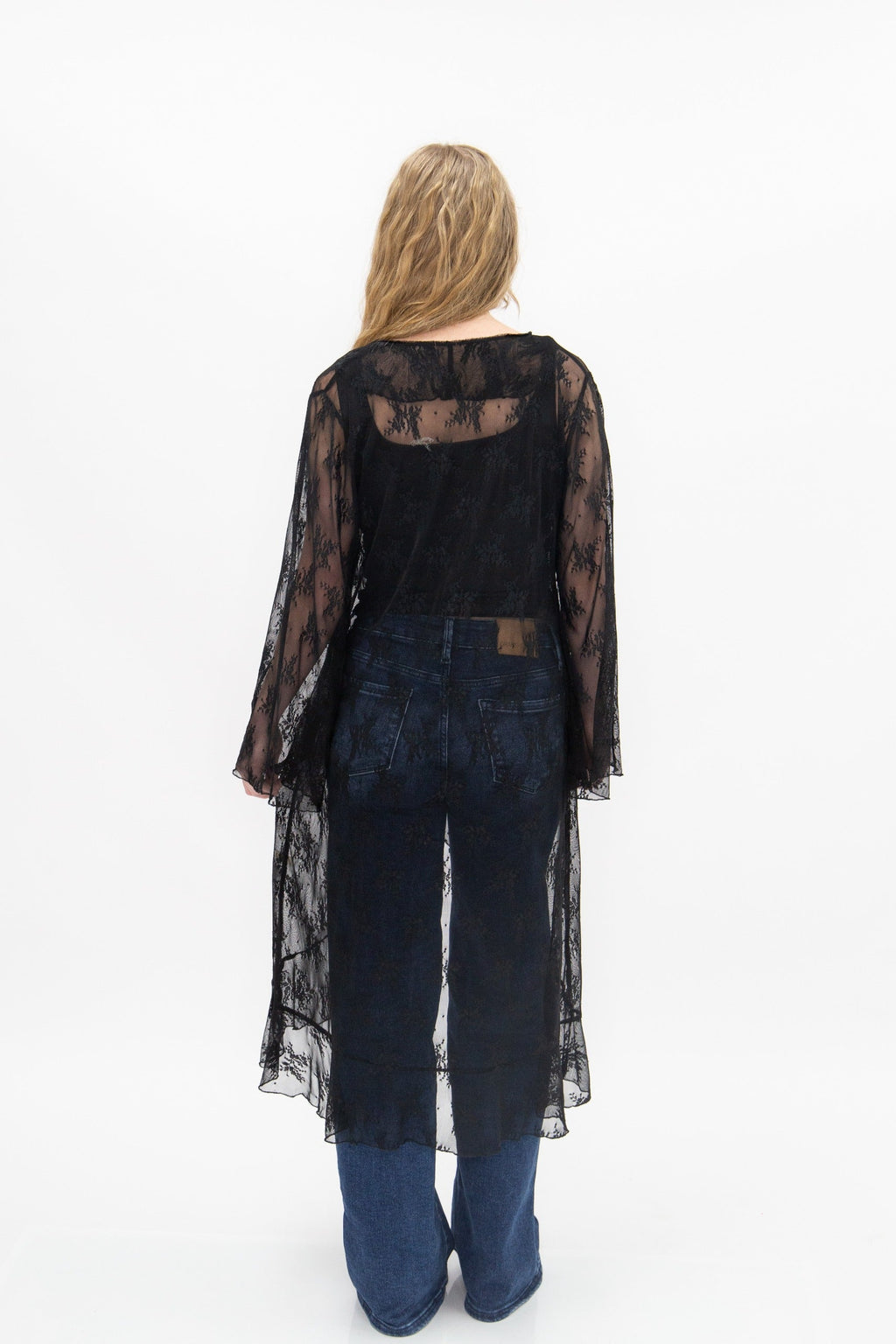 Lace Long Kimono, Black
