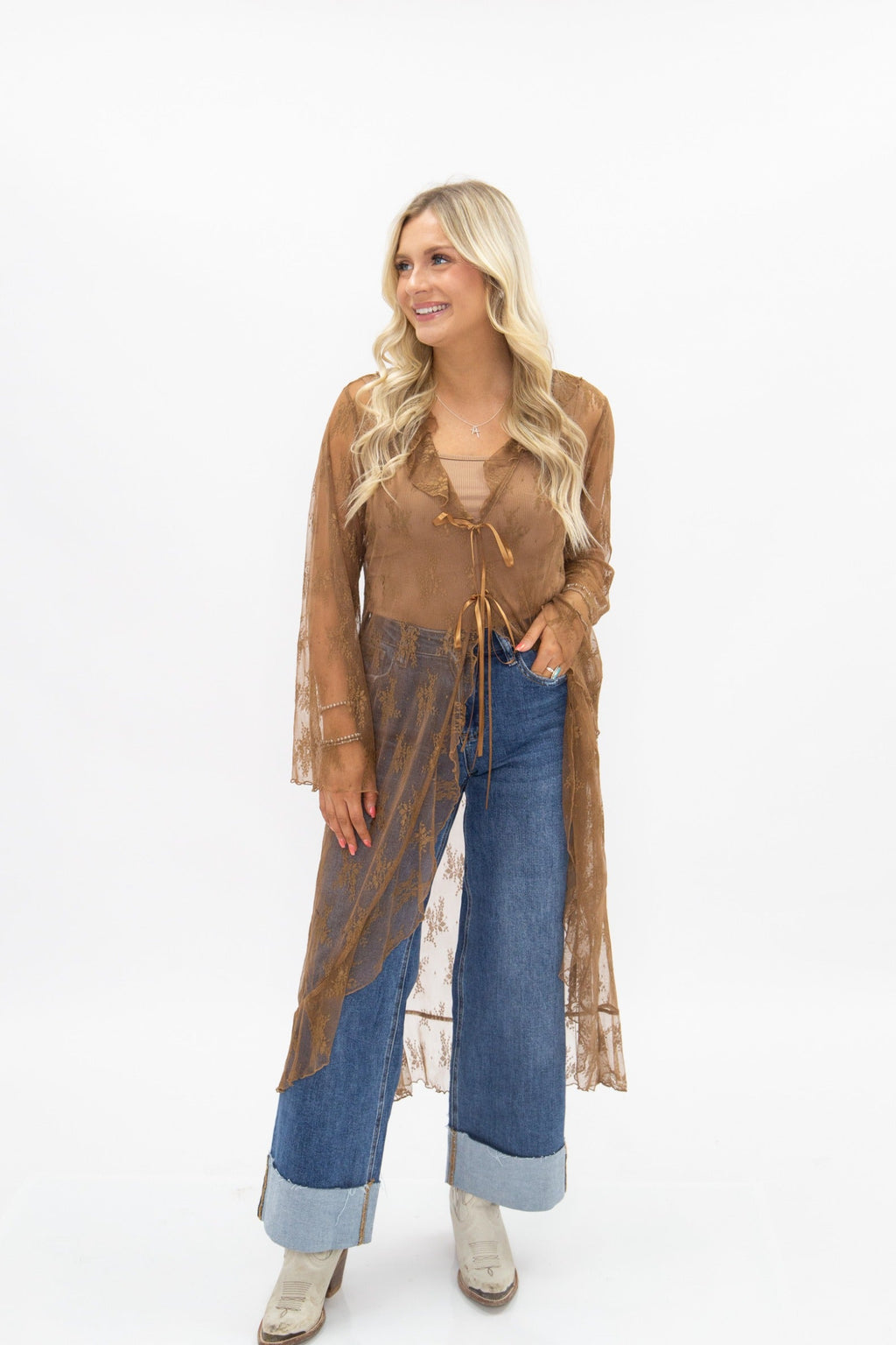 Lace Long Kimono, Brown