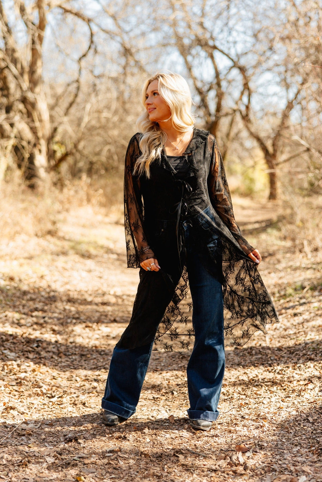 Lace Long Kimono, Black