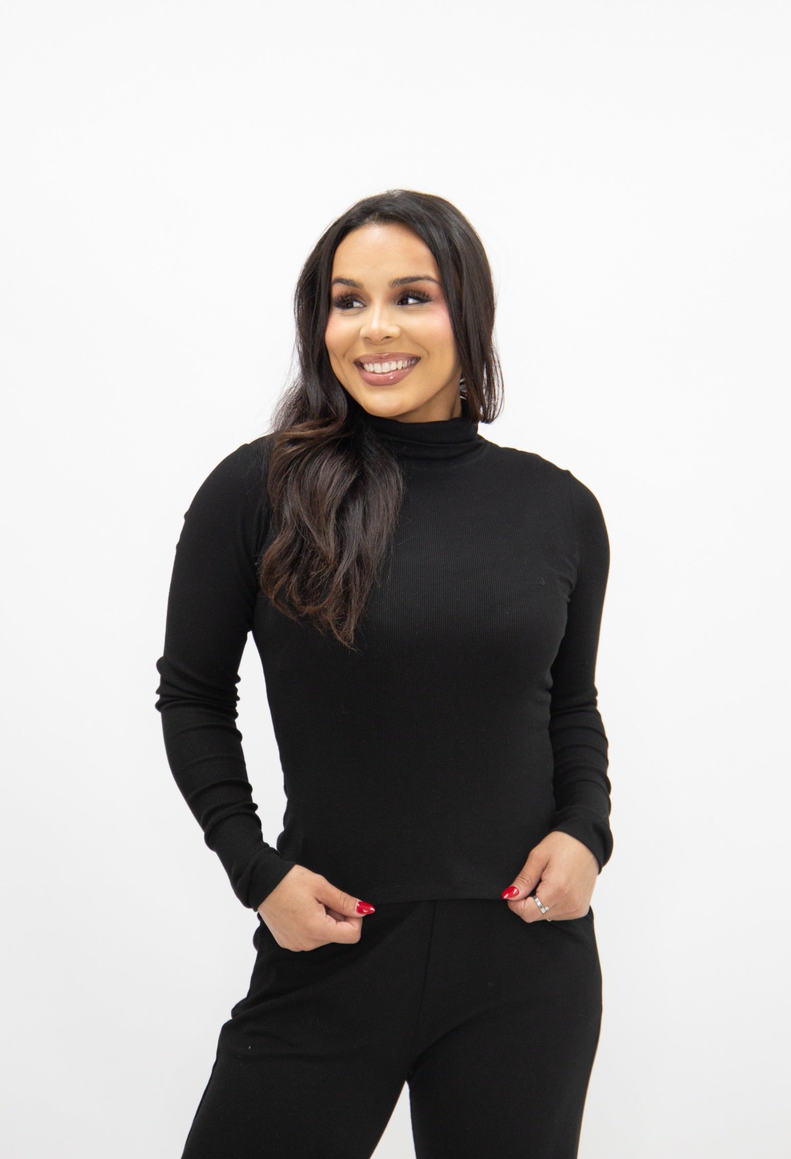 Ribbed Mock Neck, Black