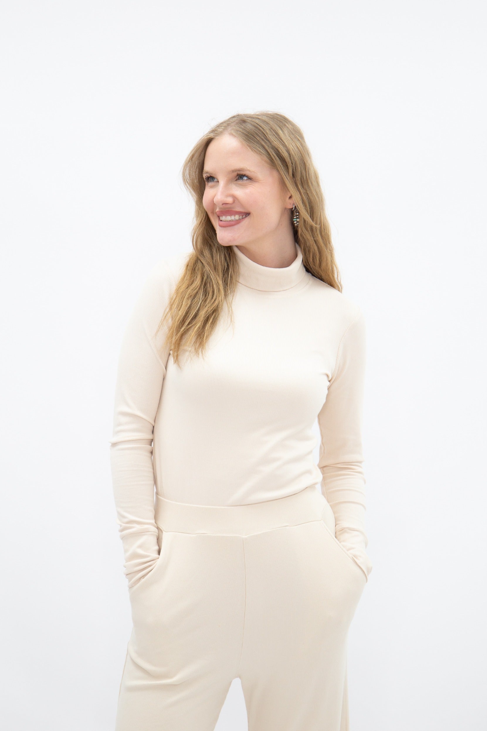 Ribbed Mock Neck, Ivory