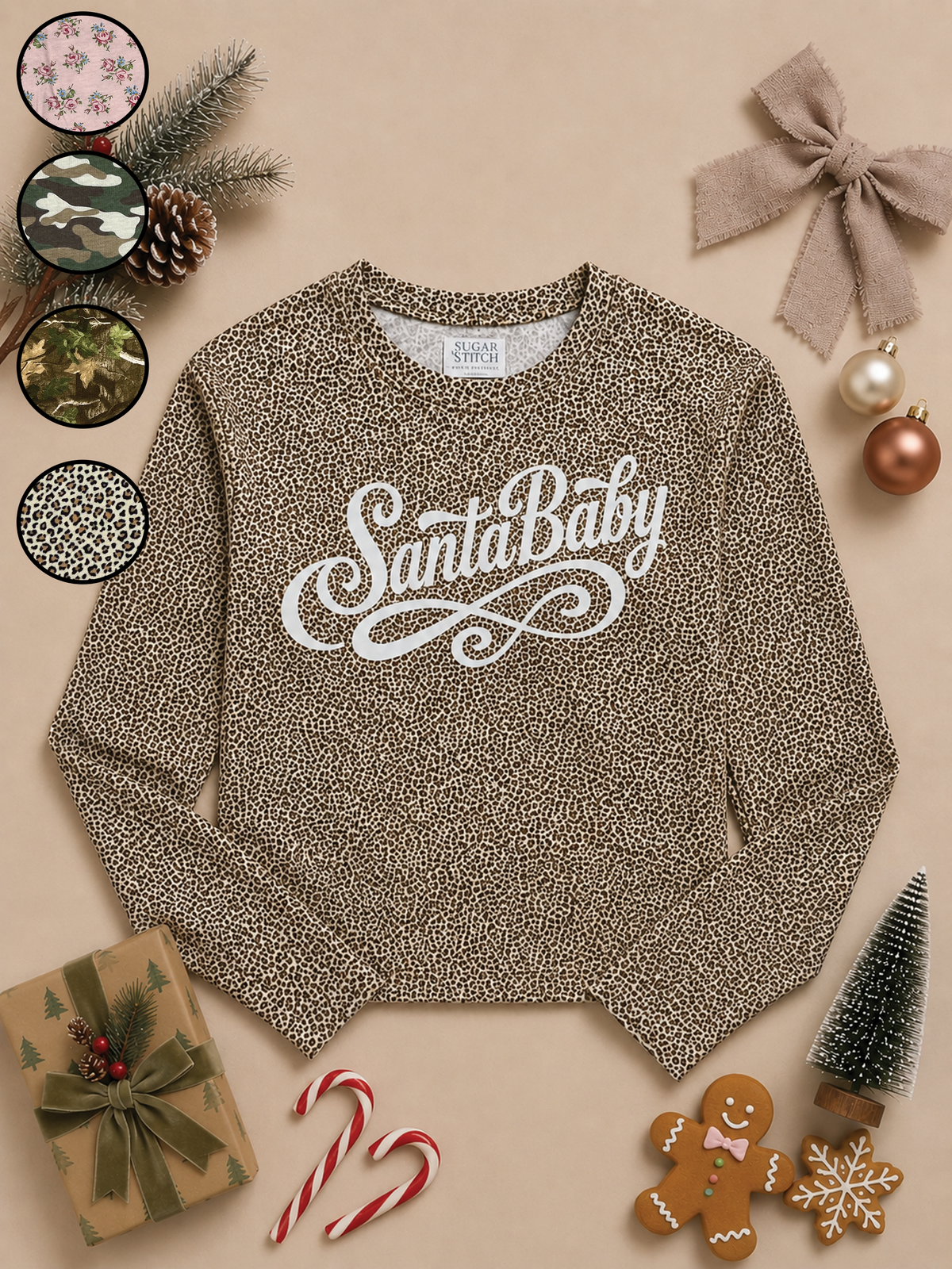 Santa Baby Script White Glitter AOP Edgy Long Sleeve Graphic Shirt