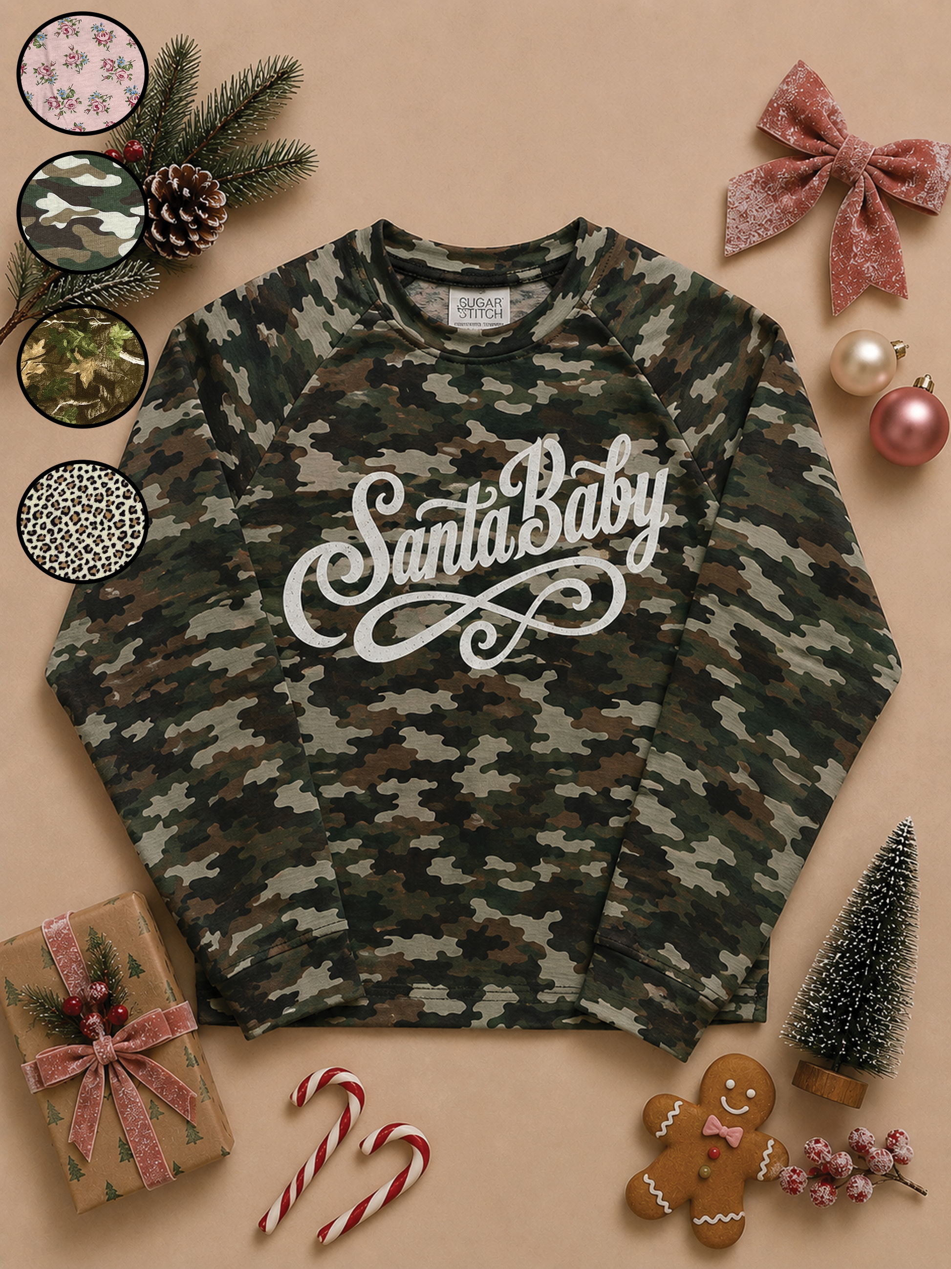 Santa Baby Script White Glitter AOP Edgy Long Sleeve Graphic Shirt