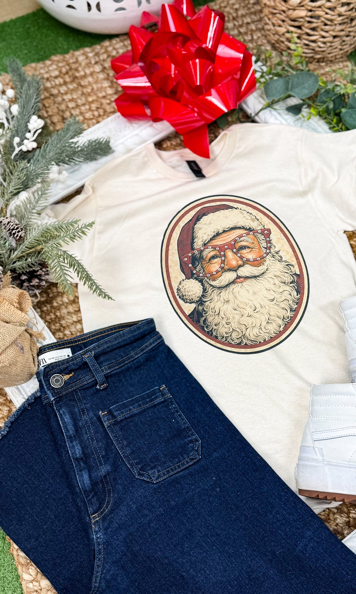 Santa with Rhinestone Specs Graphic T-Shirt