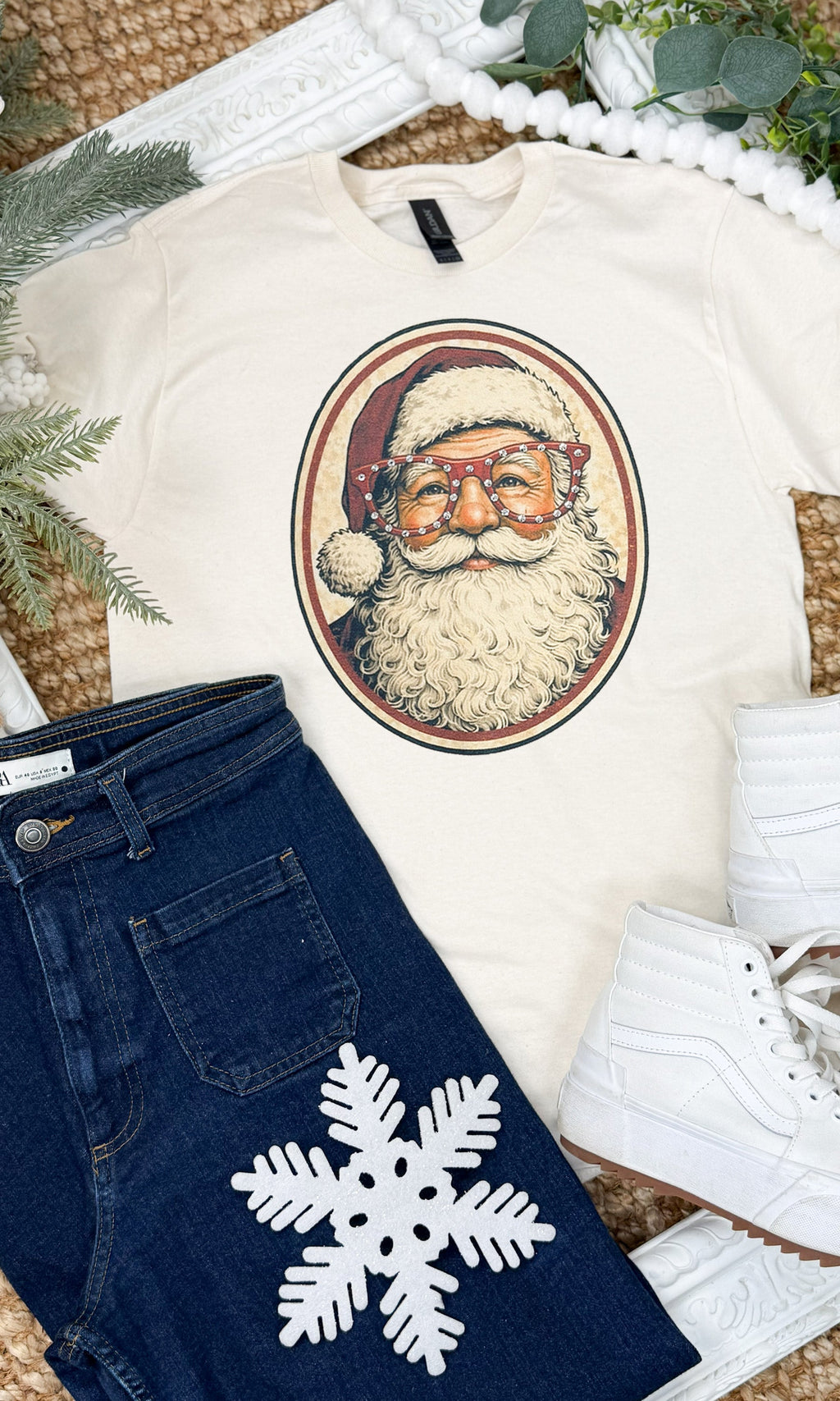 Santa with Rhinestone Specs Graphic T-Shirt