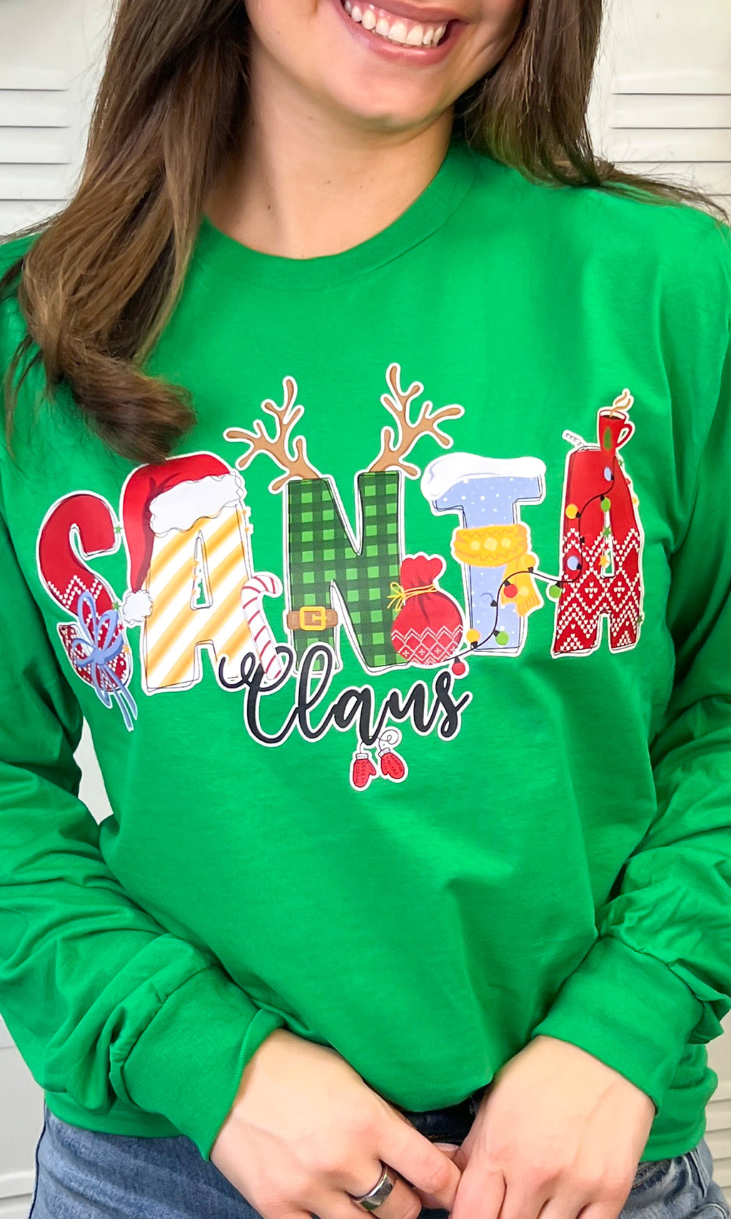 Santa Doodle Graphic Long Sleeve T-Shirt