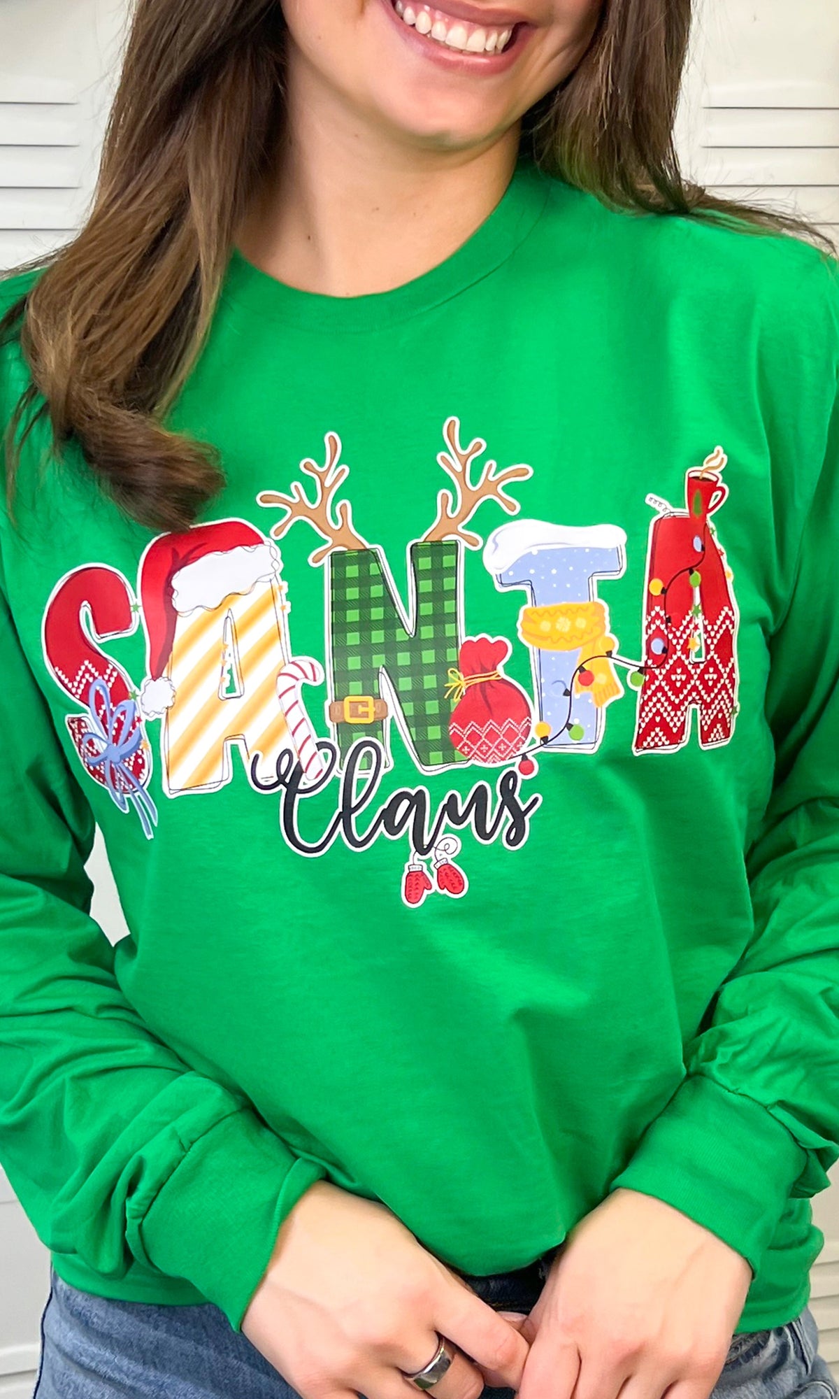 Santa Doodle Graphic Long Sleeve T-Shirt