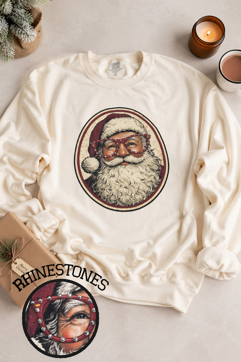 Santa with Rhinestone Specs Graphic Sweatshirt