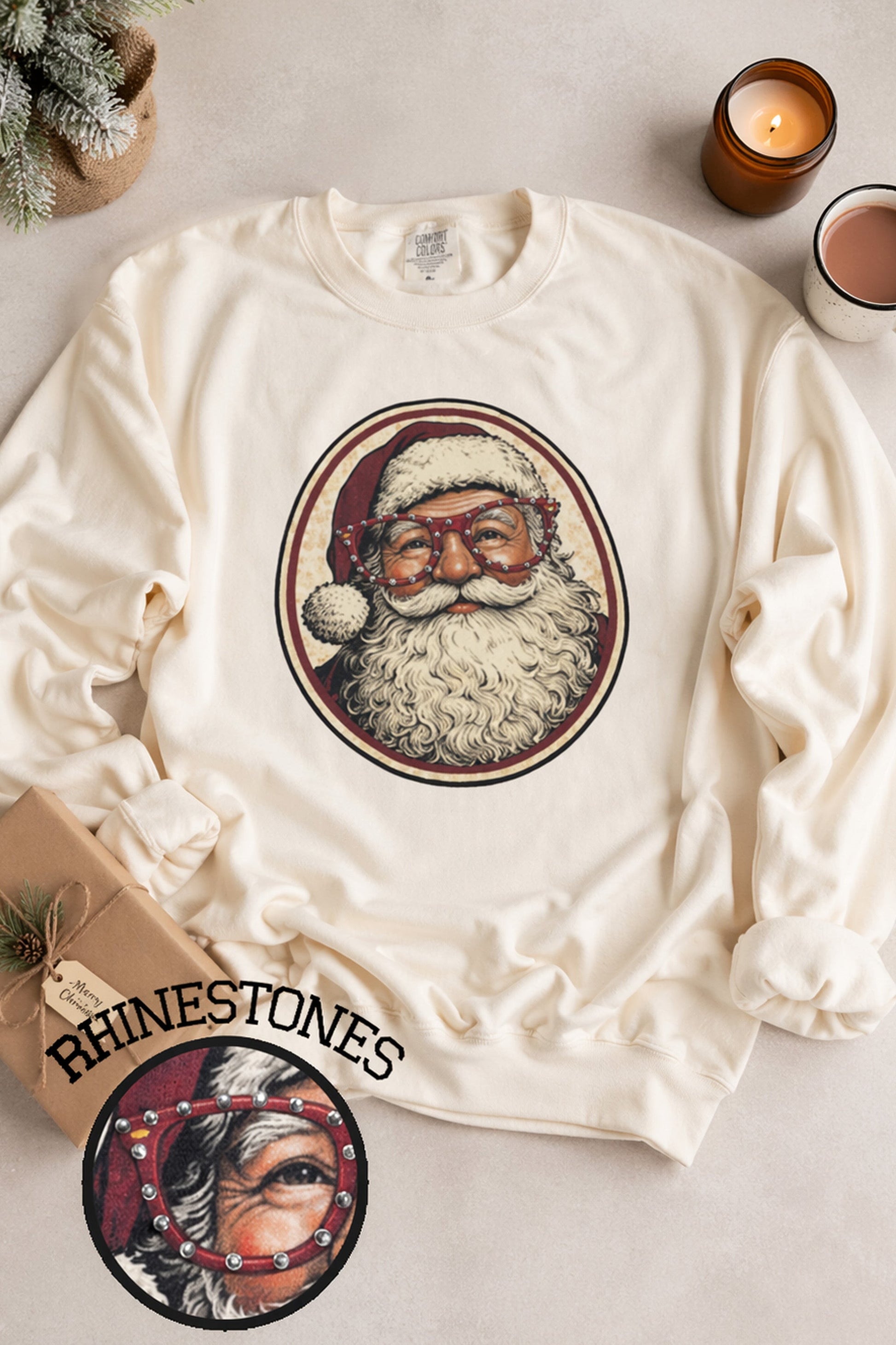 Santa with Rhinestone Specs Graphic Sweatshirt