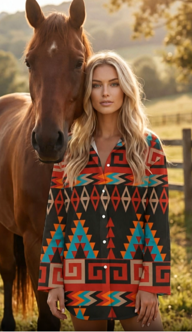 Baha Ranch Santa Fe Aztec Button Up Blouse