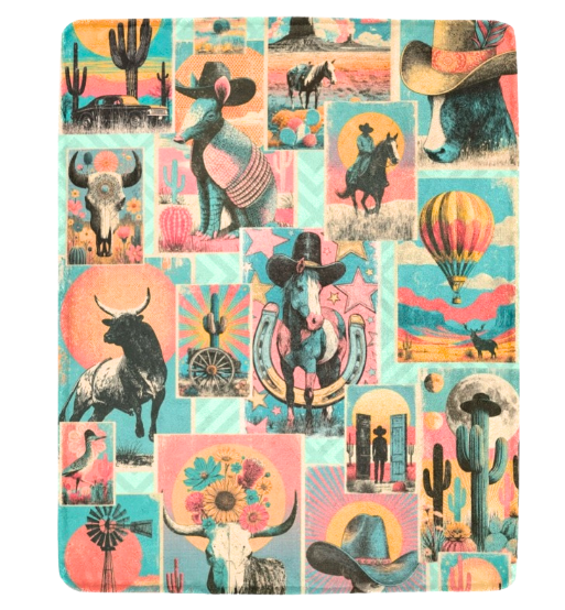 Baha Ranch Honky Tonk Kitsch Collage Throw Blanket Ultra-Soft Micro Fleece 40" x 50" Made in America