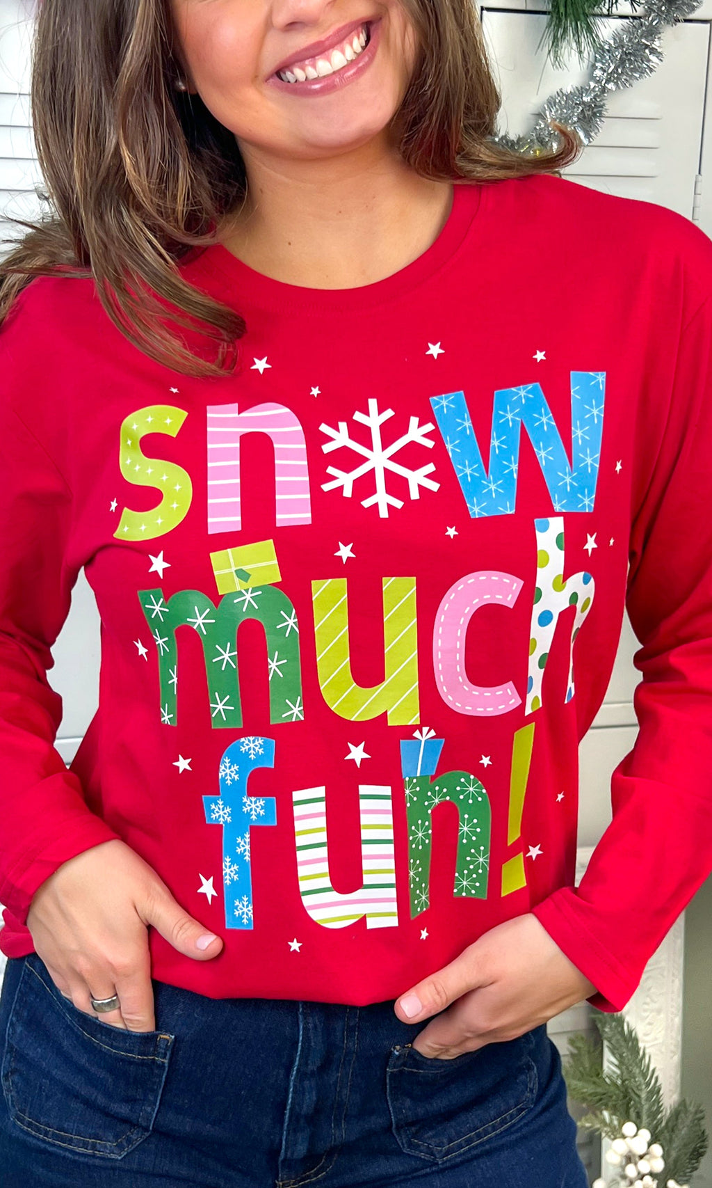 Snow Much Fun Christmas Graphic Long Sleeve T-Shirt