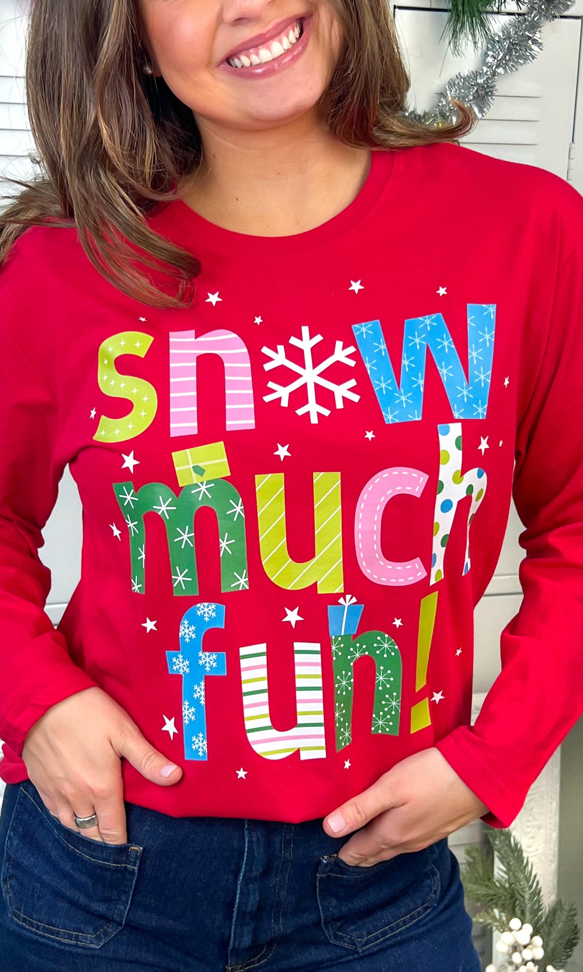 Snow Much Fun Christmas Graphic Long Sleeve T-Shirt