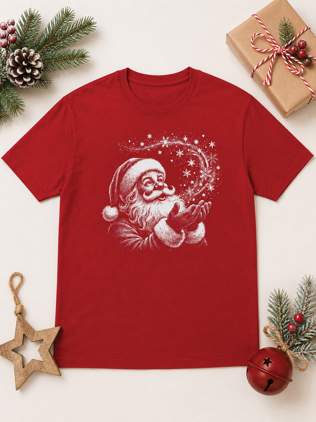Snowflake Santa Christmas Pigment Washed T-Shirt