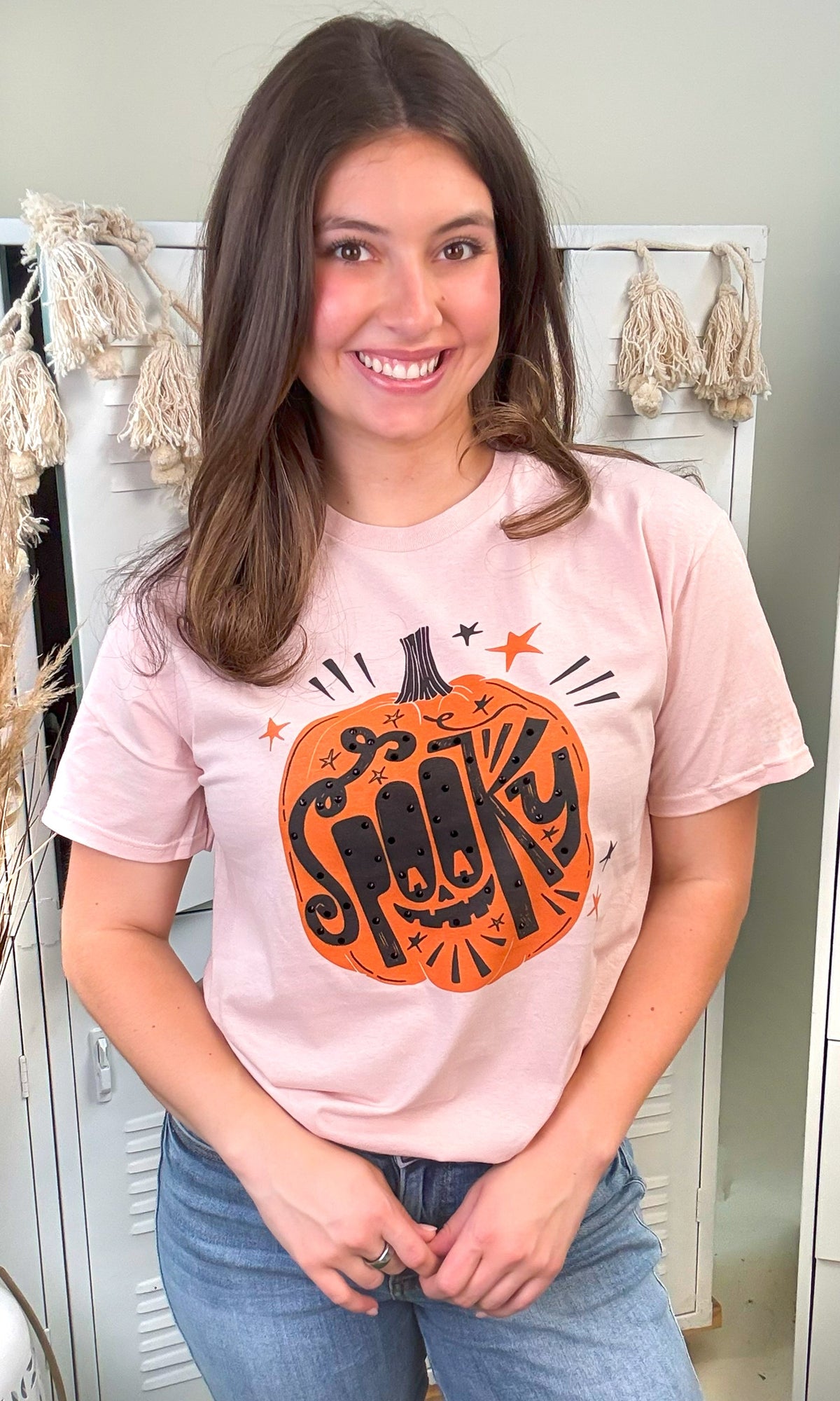 Spooky Pumpkin Rhinestone Graphic T-Shirt