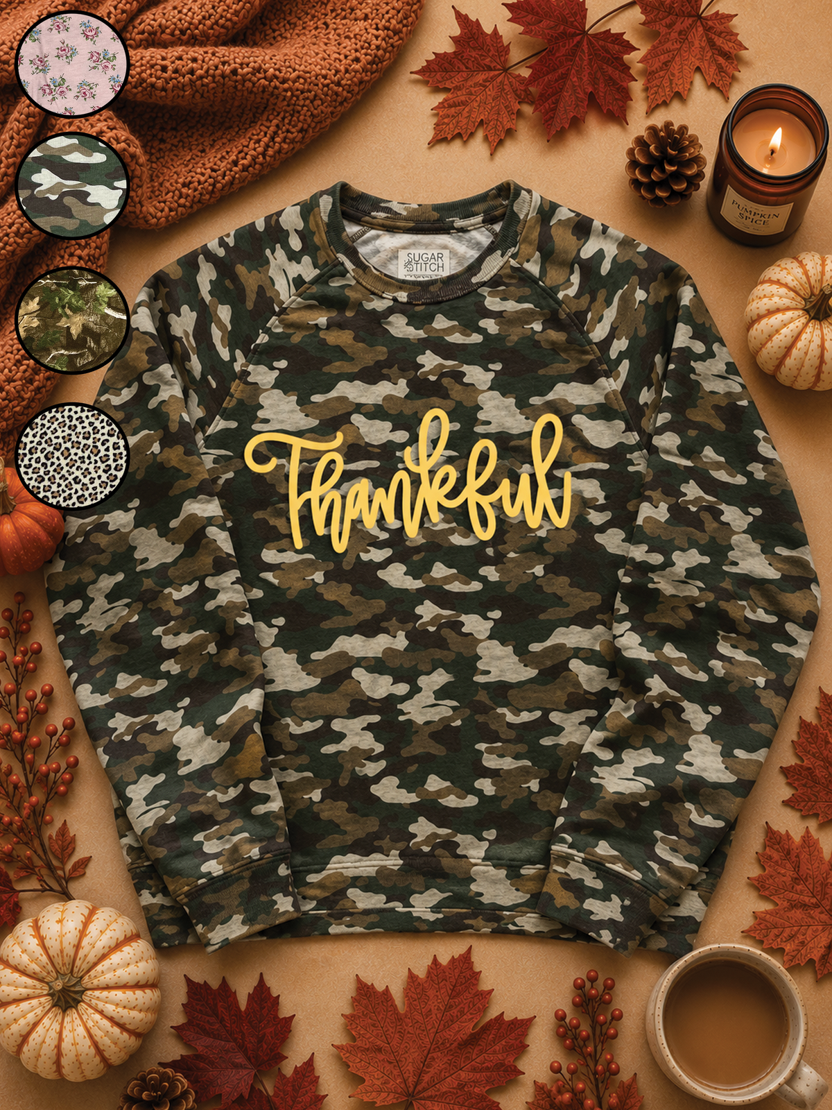 Thankful Puff AOP Long Sleeve Edgy Fall Graphic Shirt