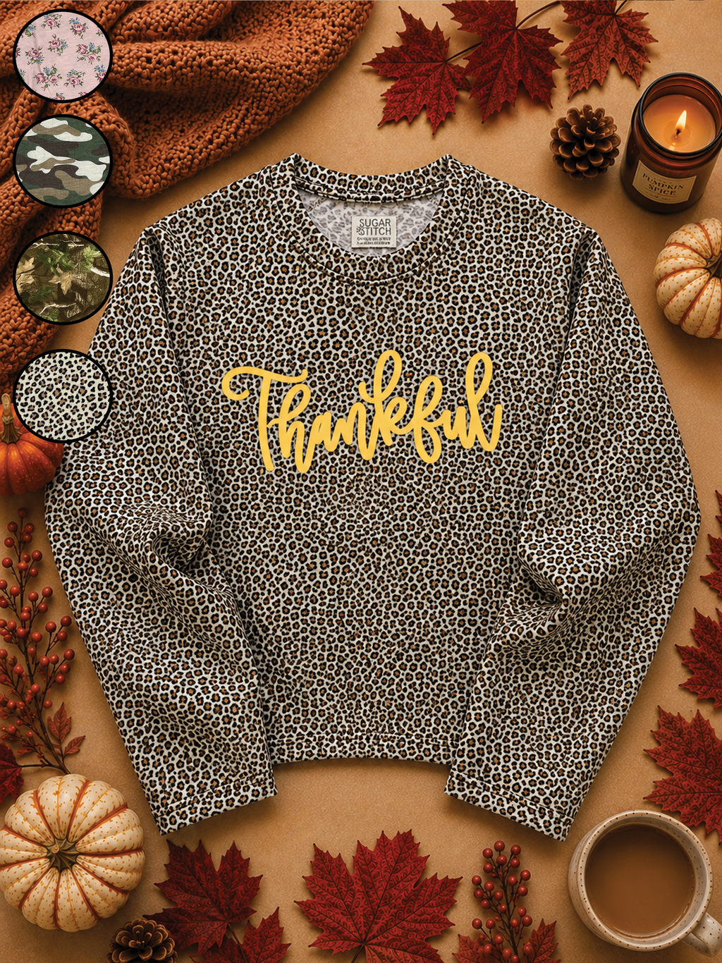 Thankful Puff AOP Long Sleeve Edgy Fall Graphic Shirt