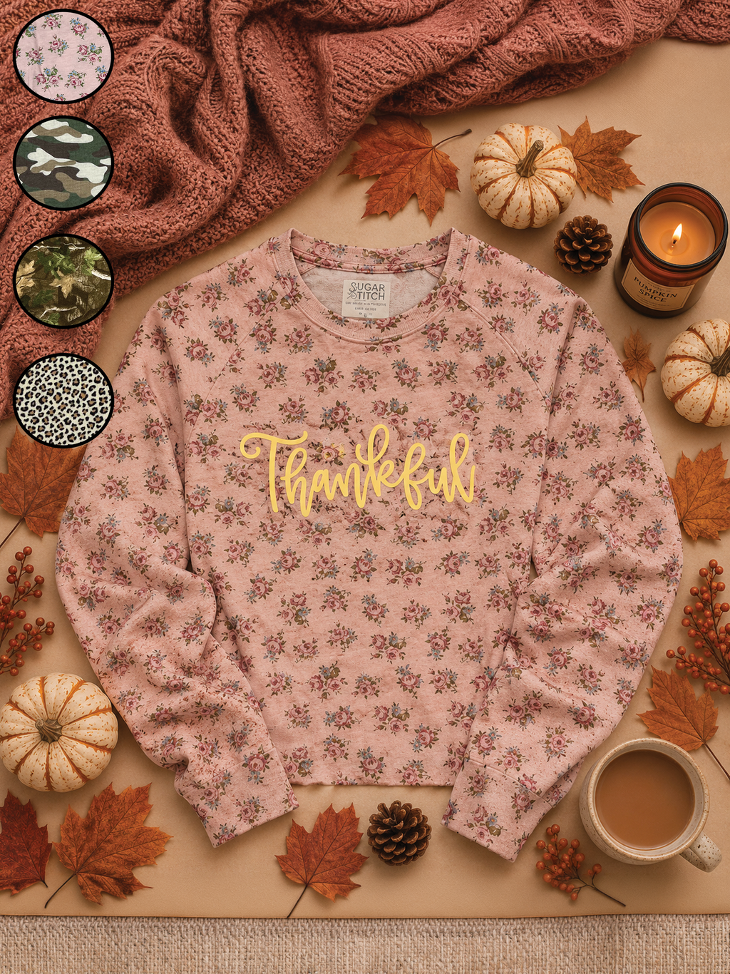 Thankful Puff AOP Long Sleeve Edgy Fall Graphic Shirt