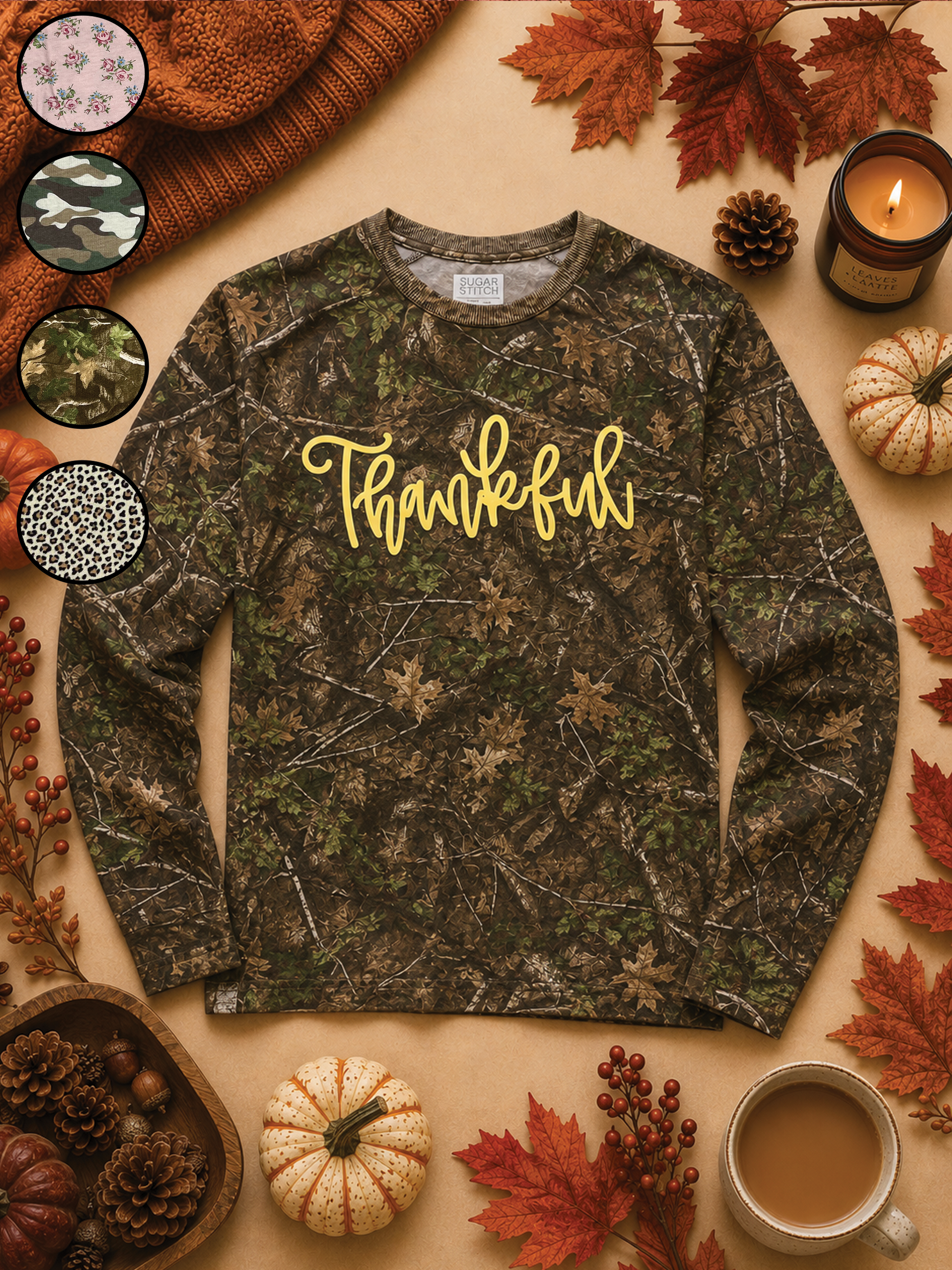 Thankful Puff AOP Long Sleeve Edgy Fall Graphic Shirt