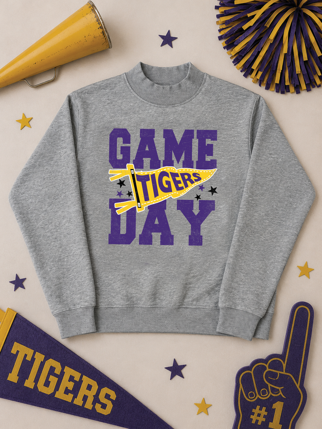 Custom Game Day Pennant Graphic Mock Neck Sweatshirt