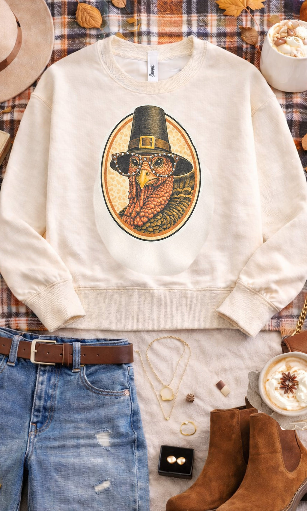 Tom the Turkey with Rhinestone Specs Graphic Sweatshirt