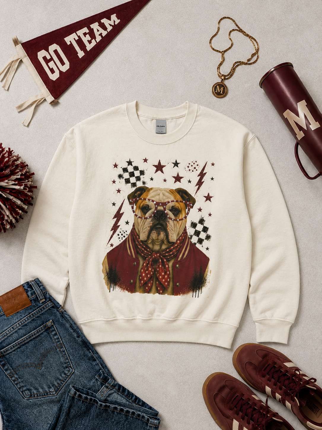 Varsity Specs Rhinestone Bulldog Spirit Graphic Sweatshirt