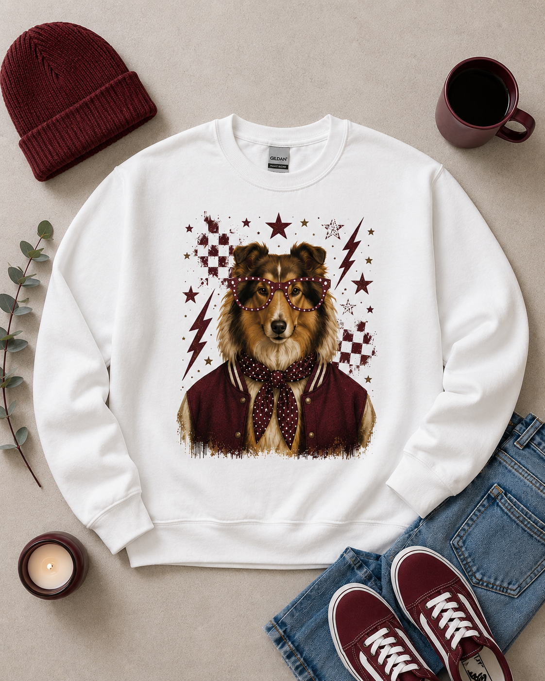 Varsity Specs Rhinestone Collie Spirit Graphic Sweatshirt