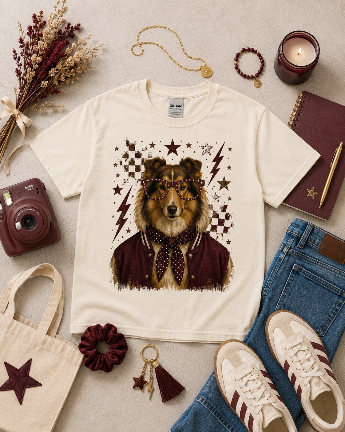 Varsity Specs Rhinestone Collie Spirit Graphic T-Shirt