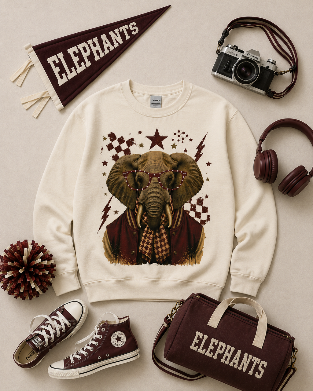 Varsity Specs Rhinestone Elephant Spirit Graphic Sweatshirt