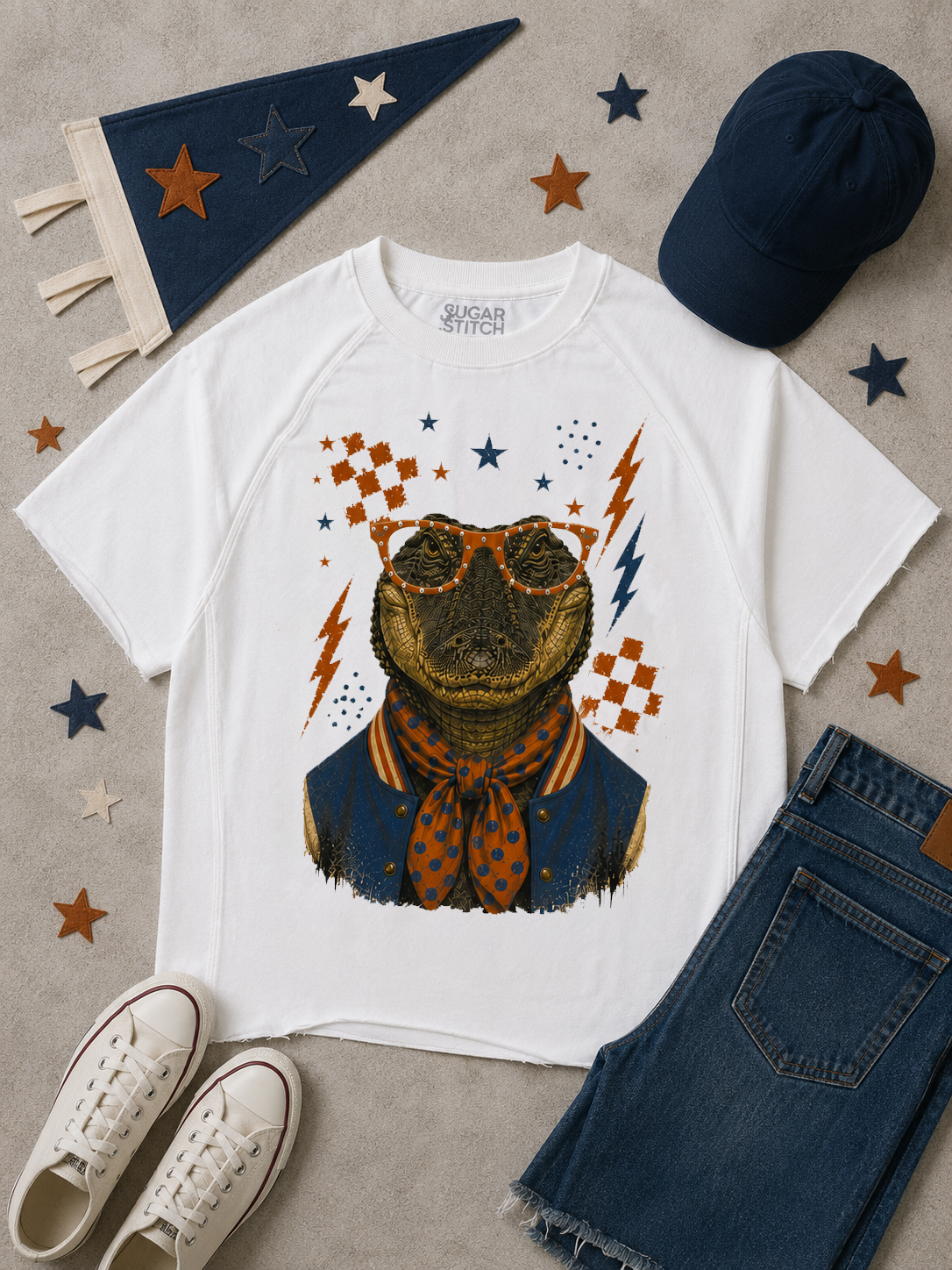 Varsity Specs Rhinestone Gator Spirit Graphic Edgy Shirt