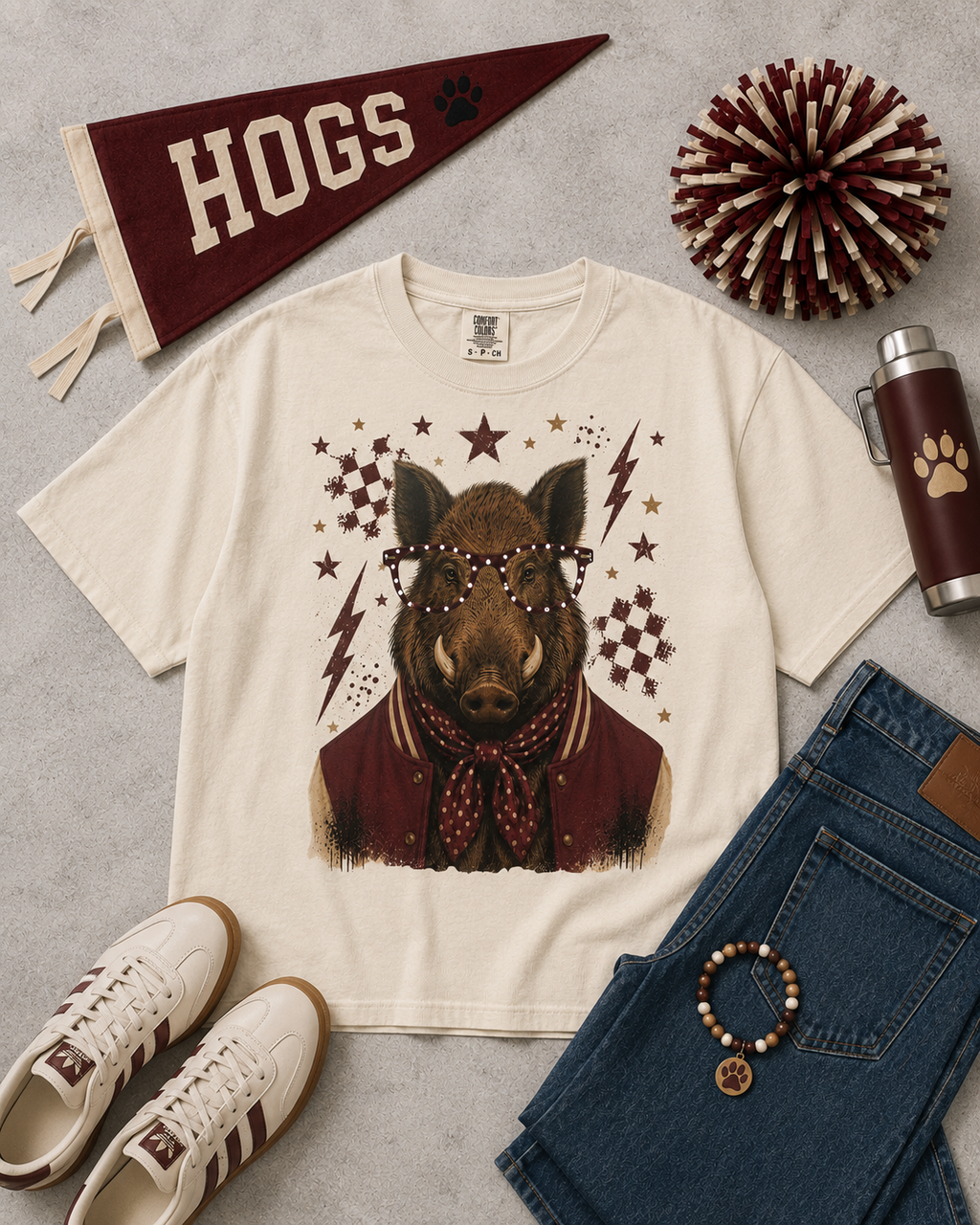 Varsity Specs Rhinestone Hog Spirit Comfort Color Boxy Graphic T-Shirt