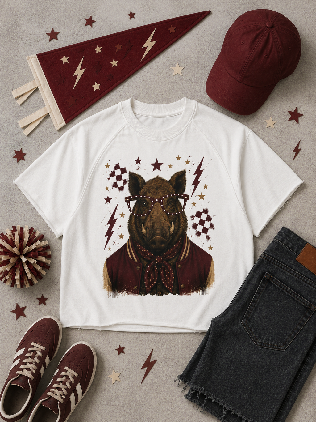 Varsity Specs Rhinestone Hog Spirit Graphic Edgy Shirt