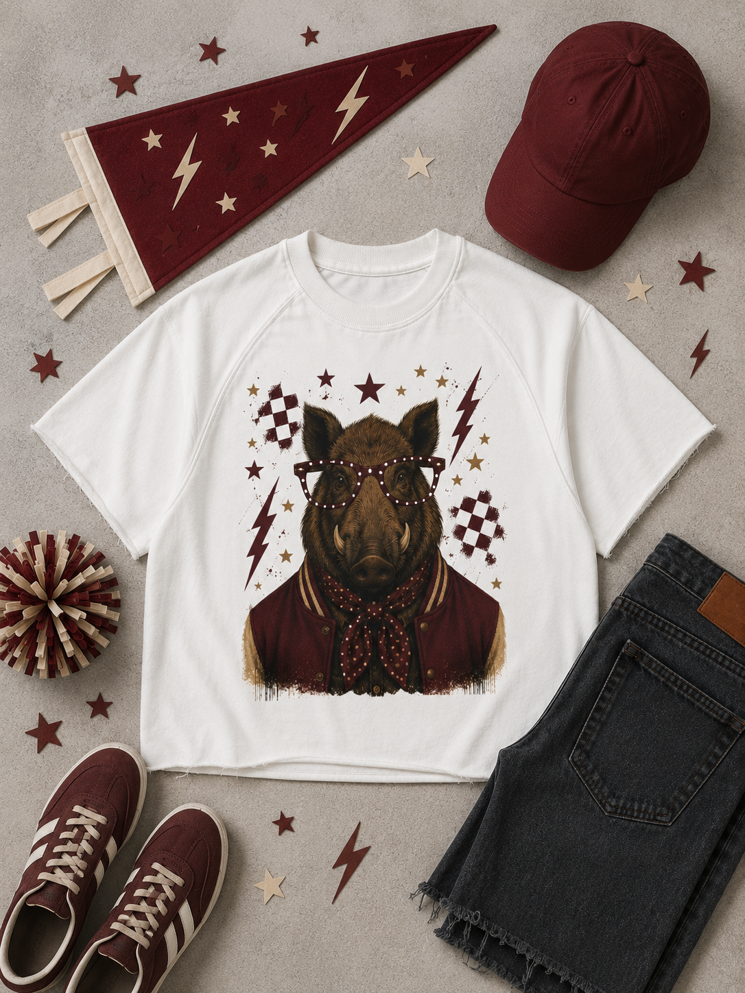 Varsity Specs Rhinestone Hog Spirit Graphic Edgy Shirt