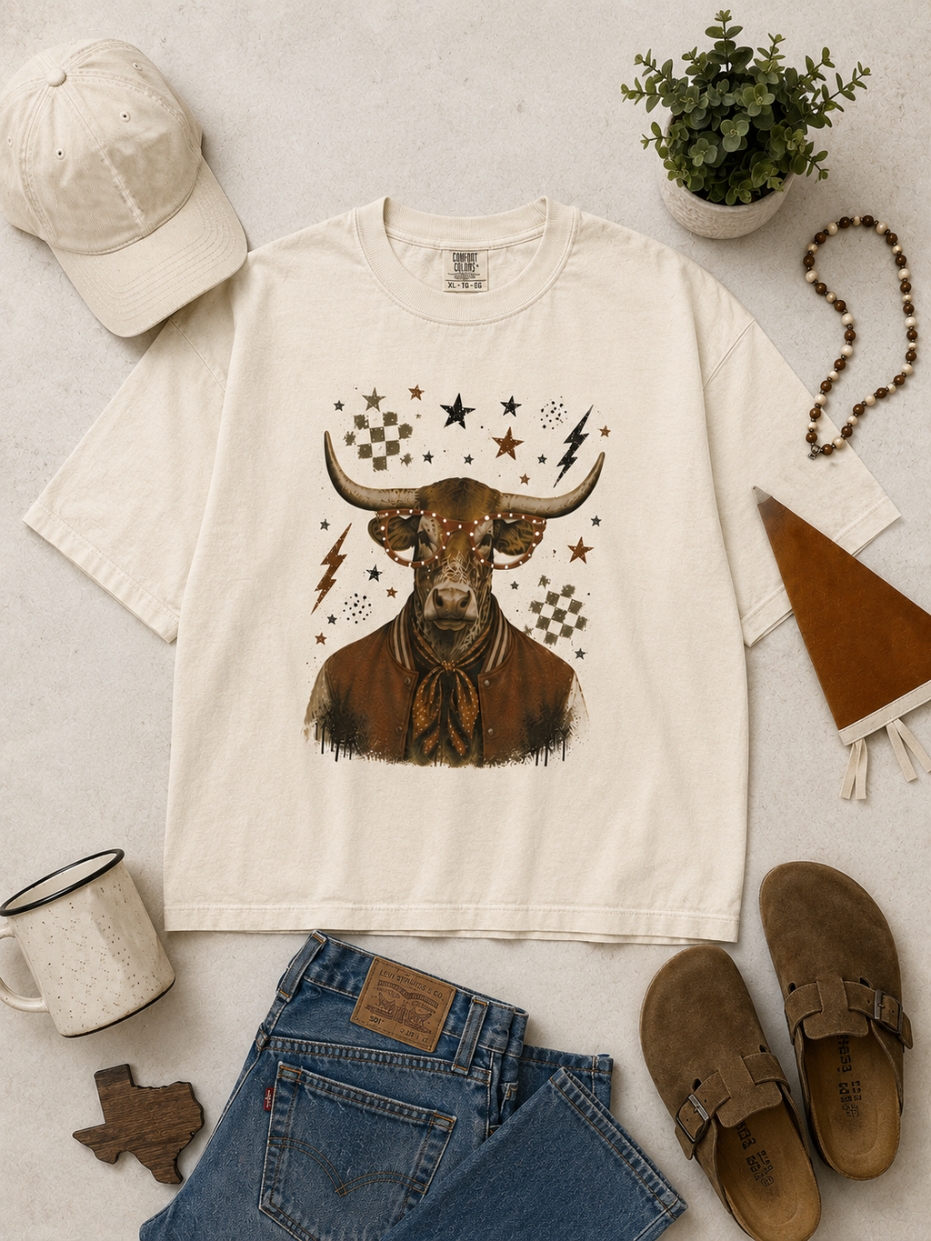 Varsity Specs Rhinestone Longhorn Spirit Comfort Color Boxy Graphic T-Shirt