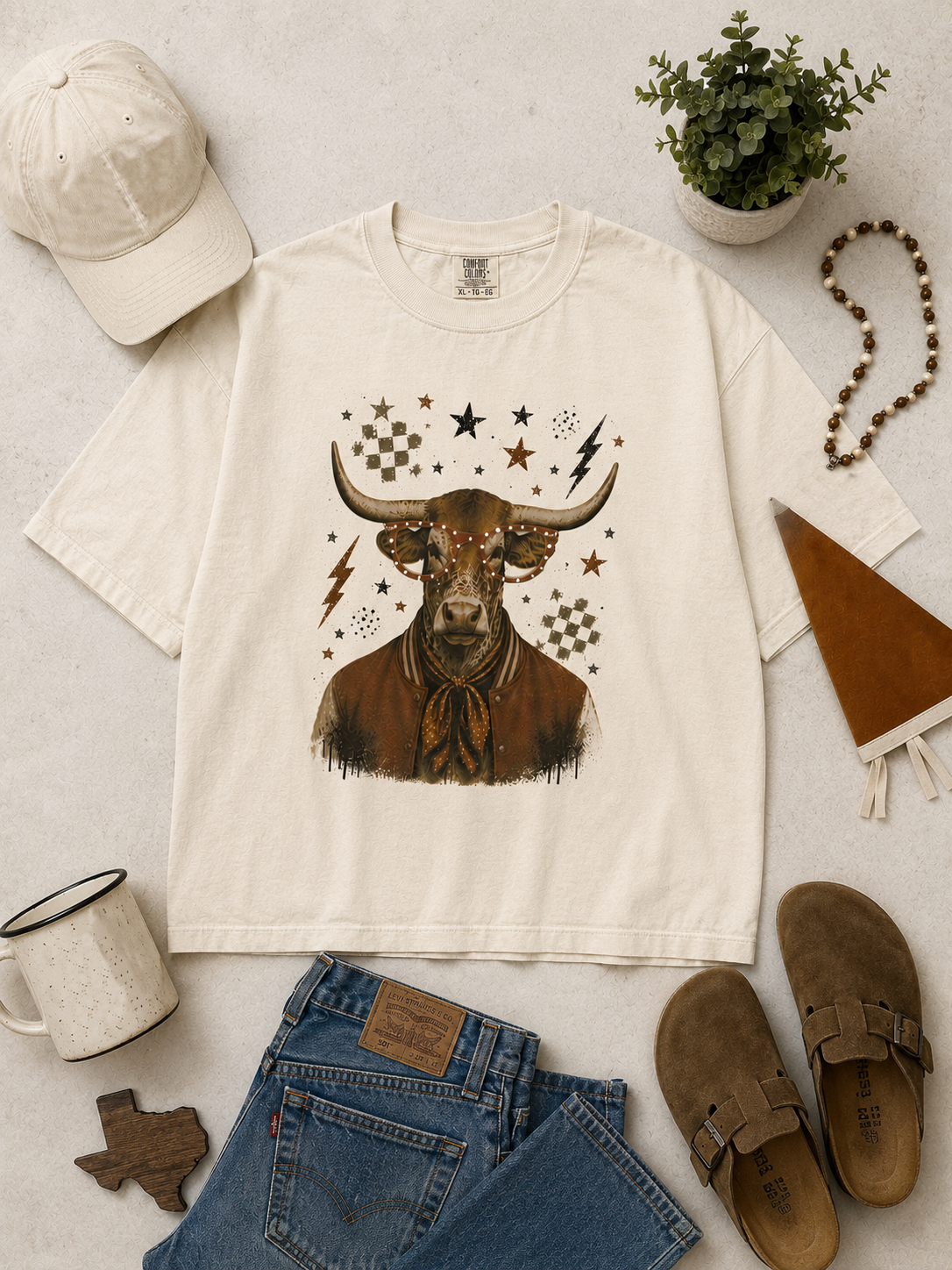 Varsity Specs Rhinestone Longhorn Spirit Comfort Color Boxy Graphic T-Shirt