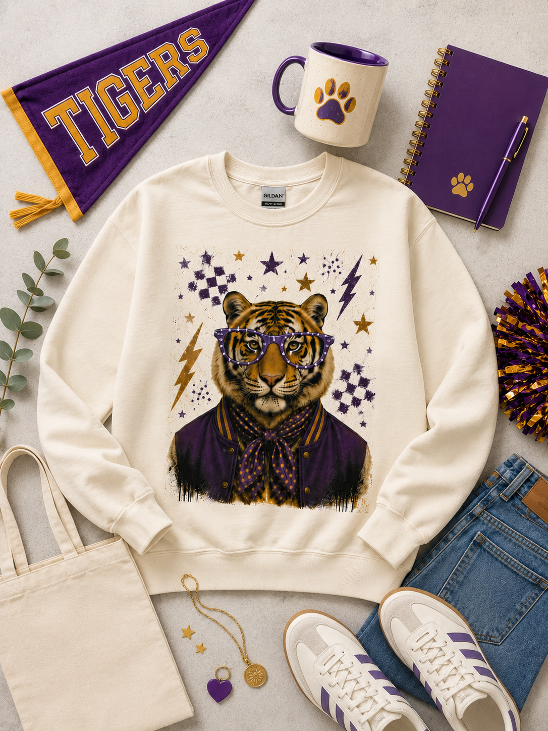 Varsity Specs Rhinestone Tiger Spirit Graphic Sweatshirt