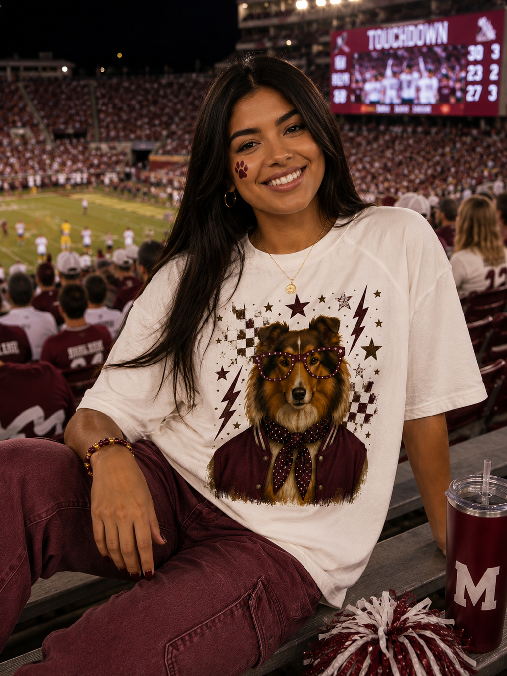 Varsity Specs Rhinestone Collie Spirit Graphic Edgy Shirt