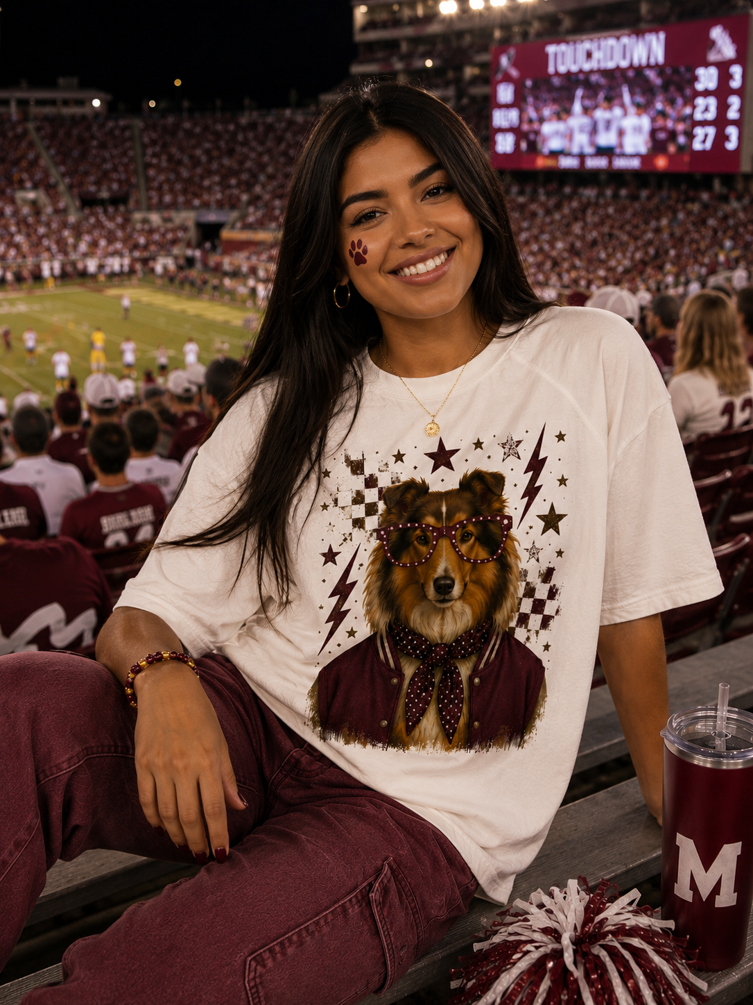 Varsity Specs Rhinestone Collie Spirit Graphic Edgy Shirt