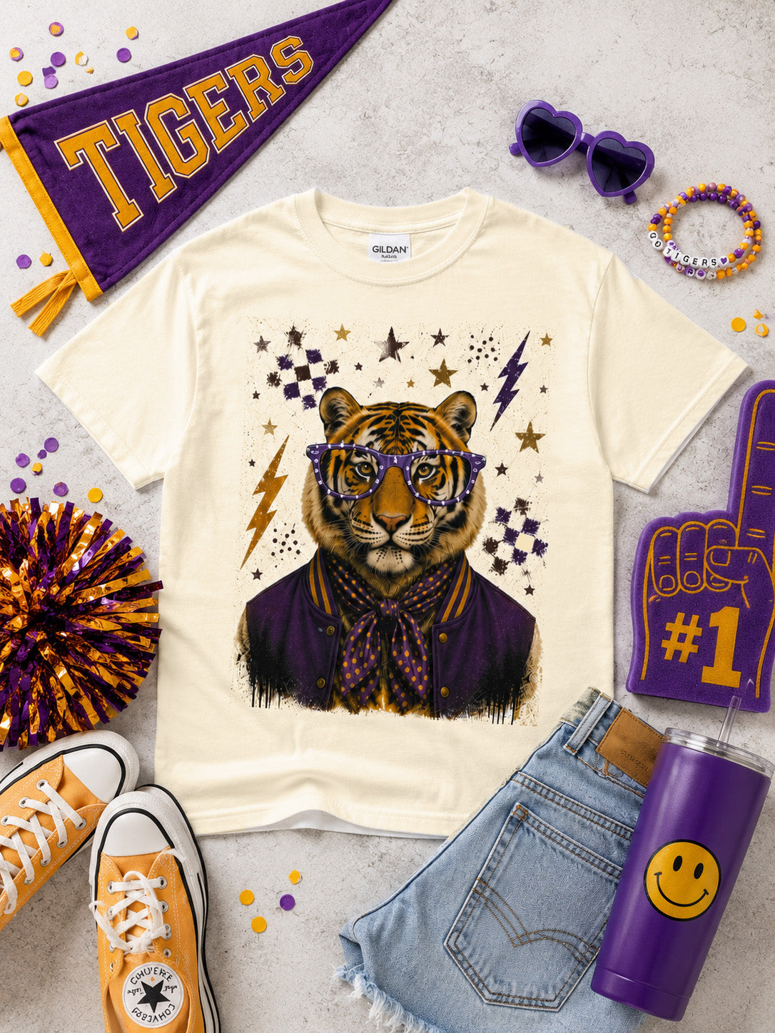 Varsity Specs Rhinestone Tiger Spirit Graphic T-Shirt