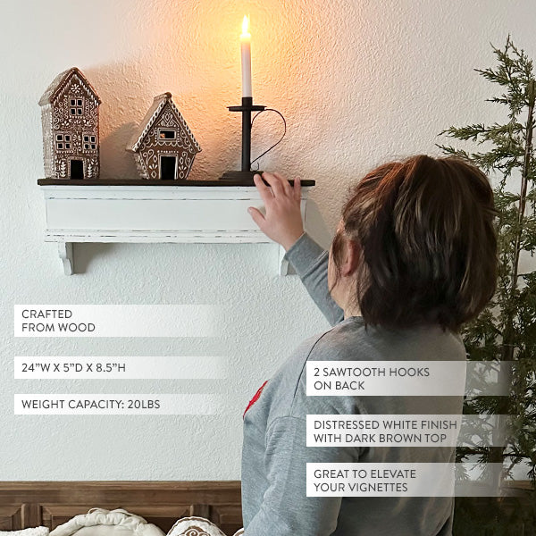 Distressed White Wood Wall Shelf