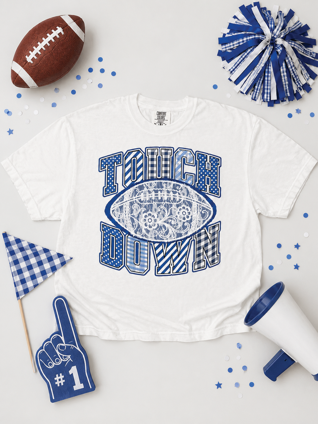 Lace Football Touchdown Pattern Graphic Comfort Color Boxy T-Shirt